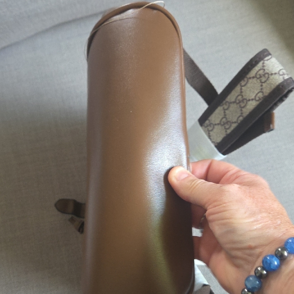 Cream and Brown Backpack with Signature Monogram13lx10d - Picture 3 of 8